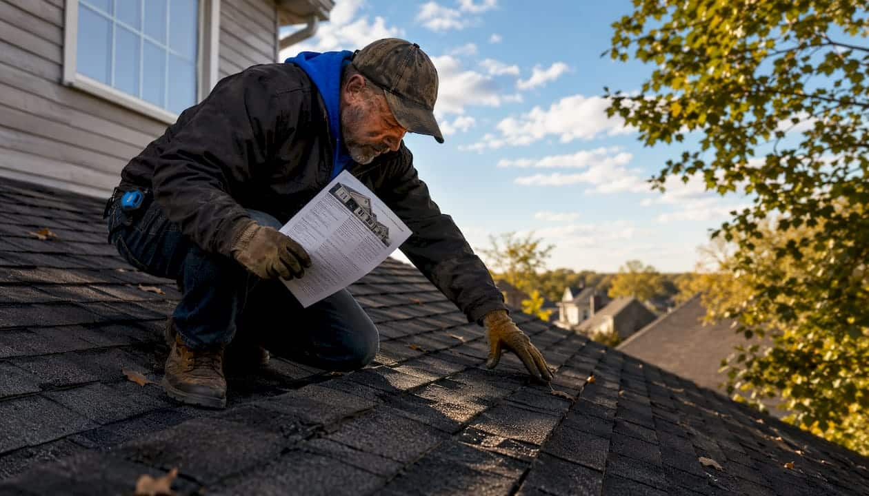 Roof inspector reviewing warranty on roof